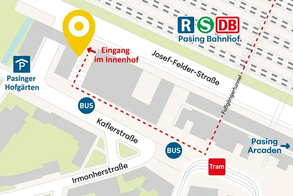 Anfahrtsskizze AllDent München Pasing Kaflerstraße